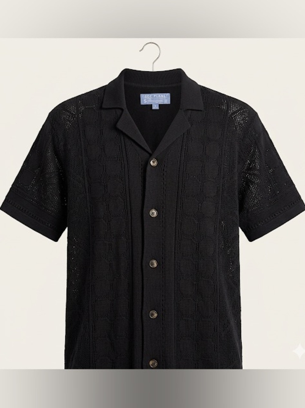 Free Planet Men’s Black Knit Button Front Shirt Small NWT Resort Casual